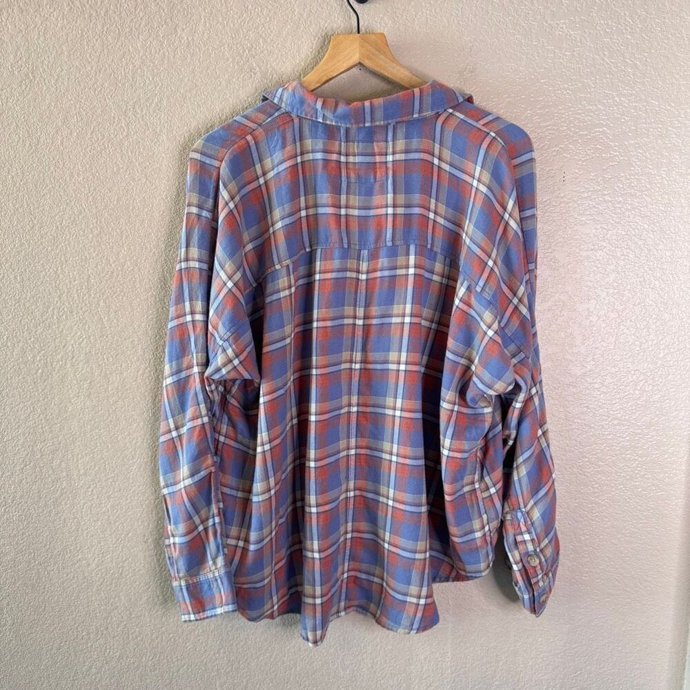 NWT American Eagle Popover Plaid Shirt Womens Medium Relaxed Oversized Blue - Picture 6 of 9